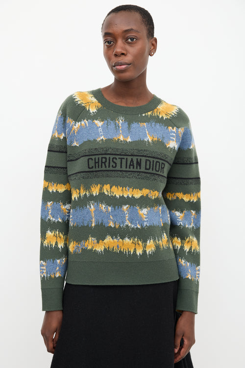 Christian Dior Green 
Multi Wool Logo Sweater