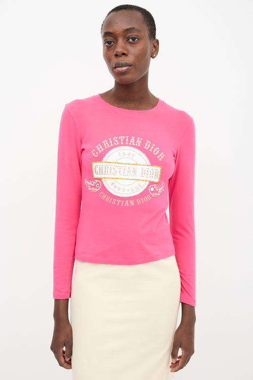 Christian Dior Pink Embellished Logo Top