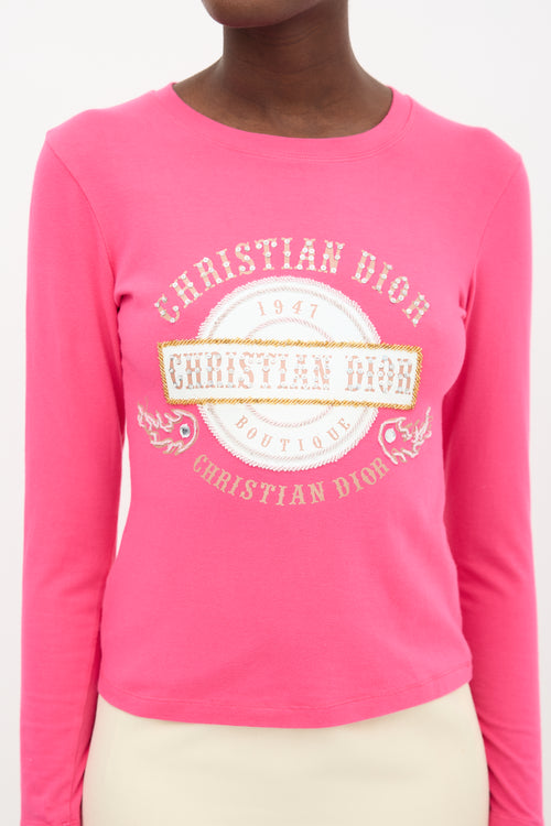 Christian Dior Pink Embellished Logo Top