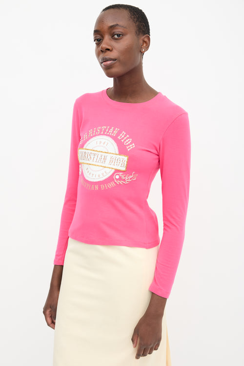 Christian Dior Pink Embellished Logo Top