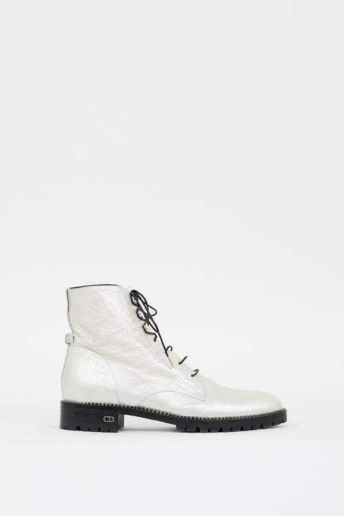 Dior Silver Leather Lace Up Rebelle Boot