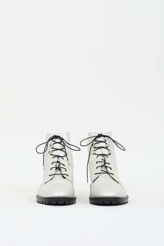 Dior Silver Leather Lace Up Rebelle Boot