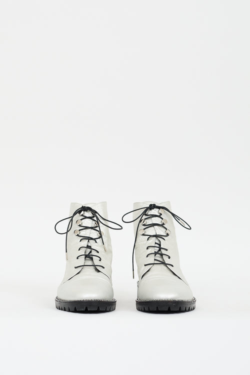 Dior Silver Leather Lace Up Rebelle Boot