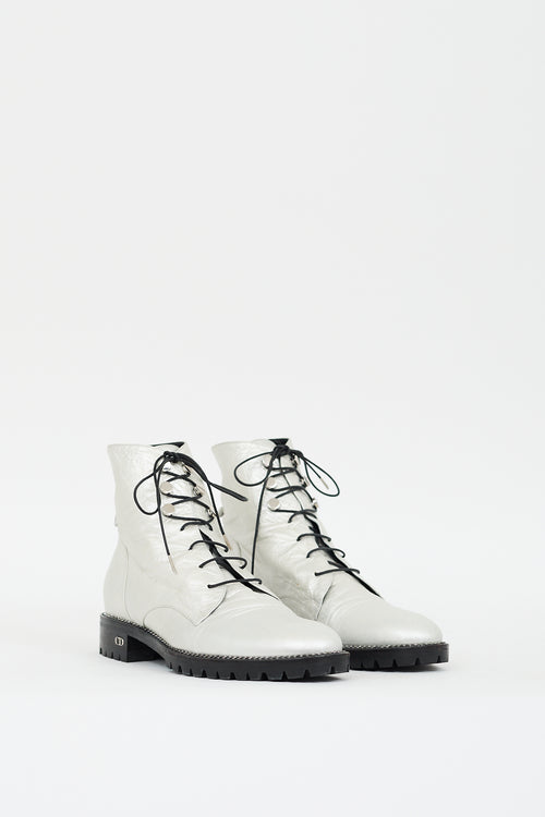 Dior Silver Leather Lace Up Rebelle Boot