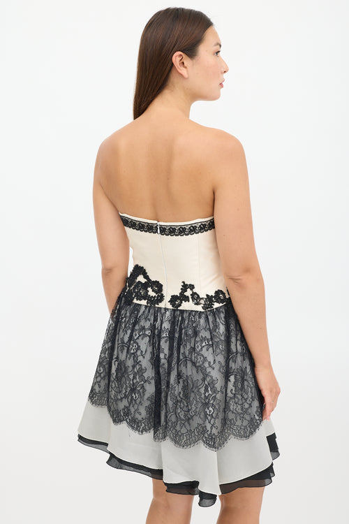 Christian Lacroix Cream 
Black Lace Bustier Dress