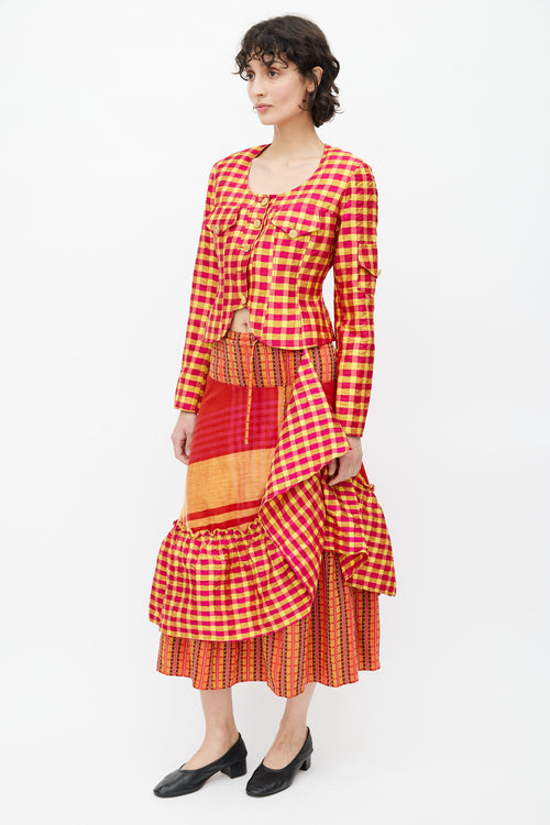 Christian Lacroix Yellow 
Multicolour Ruffled Plaid Co-Ord Set