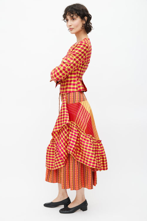 Christian Lacroix Yellow 
Multicolour Ruffled Plaid Co-Ord Set