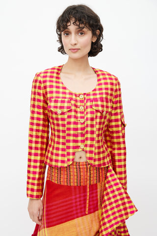 Christian Lacroix Yellow 
Multicolour Ruffled Plaid Co-Ord Set