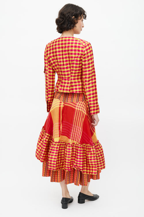 Christian Lacroix Yellow 
Multicolour Ruffled Plaid Co-Ord Set