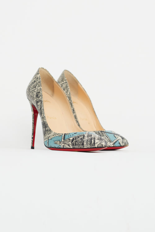 Christian Louboutin Beige 
Black Paris Map Print Pump