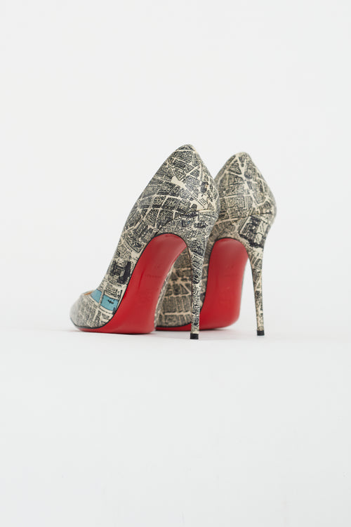 Christian Louboutin Beige 
Black Paris Map Print Pump