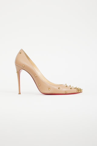 Christian Louboutin Beige 
Gold Degraspike Leather Heel