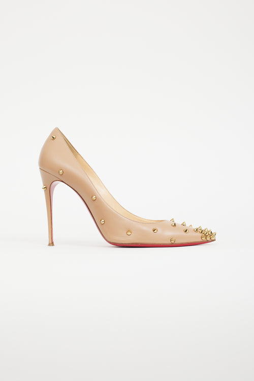 Christian Louboutin Beige 
Gold Degraspike Leather Heel