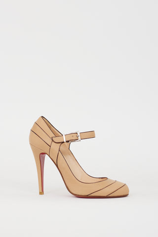 Christian Louboutin Beige Leather Wall Street Mary Jane Heel