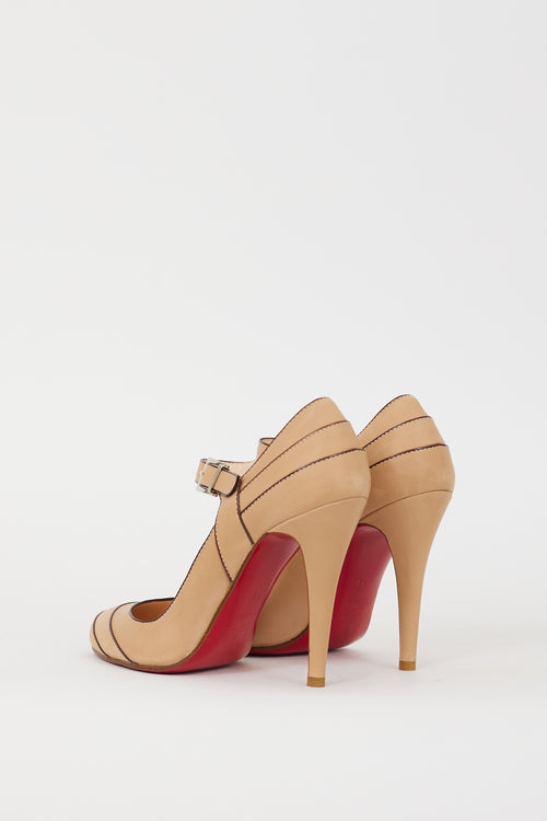 Christian Louboutin Beige Leather Wall Street Mary Jane Heel