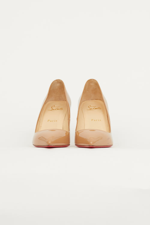 Christian Louboutin Beige Patent Leather Pointed Toe Pump