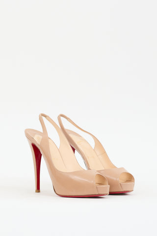 Christian Louboutin Beige Patent Private Number 120 Slingback Pump