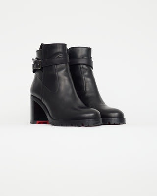 Christian Louboutin Black Leather Ankle Strap Boot