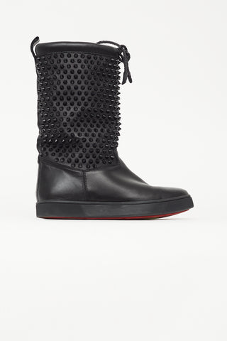 Christian Louboutin Black Leather Surlapony Spike Boot