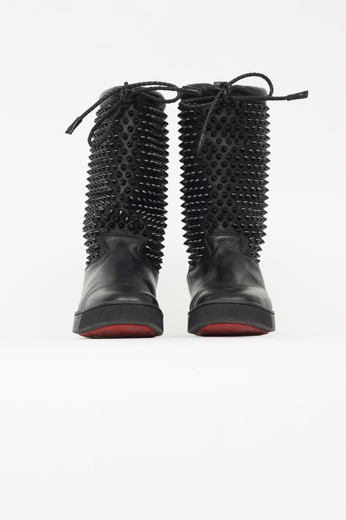 Christian Louboutin Black Leather Surlapony Spike Boot