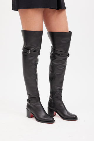 Christian Louboutin Black Karialta 70mm Thigh High Leather Boot