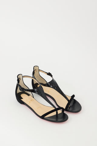 Christian Louboutin Black Patent Leather 
Suede Athena Sandal