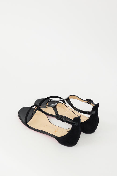 Christian Louboutin Black Patent Leather 
Suede Athena Sandal