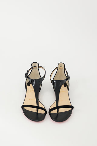 Christian Louboutin Black Patent Leather 
Suede Athena Sandal