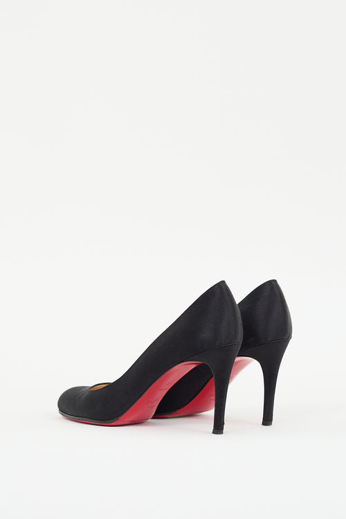 Christian Louboutin Black Satin Simple 85 Pump