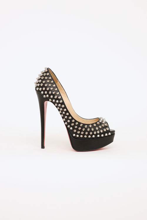 Christian Louboutin Black Stud Lady Peep Toe Pumps