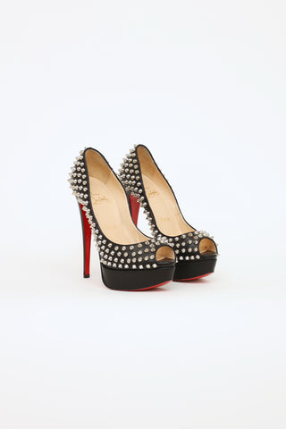 Christian Louboutin Black Stud Lady Peep Toe Pumps