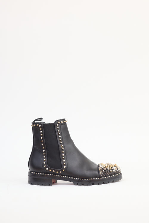 Christian Louboutin Black Leather Adox Studded Chelsea Boot