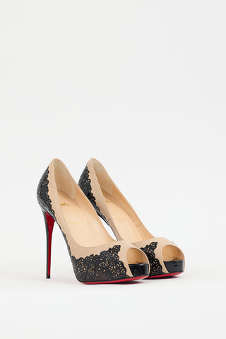 Christian Louboutin Black 
Beige Leather Veramucha Lace Pump