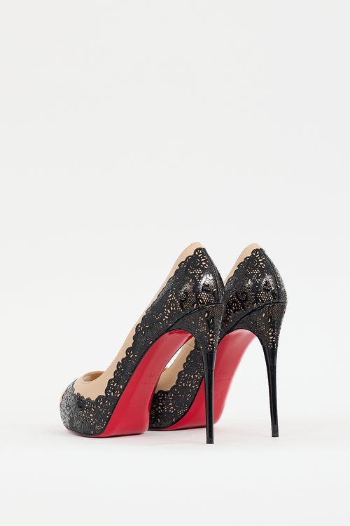 Christian Louboutin Black 
Beige Leather Veramucha Lace Pump