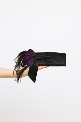 Christian Louboutin Black Cancan Satin Feather Clutch