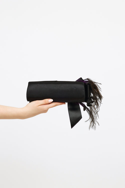 Christian Louboutin Black Cancan Satin Feather Clutch