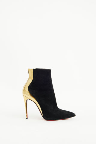 Christian Louboutin Black 
Gold Suede 
Leather Delicotte Bootie