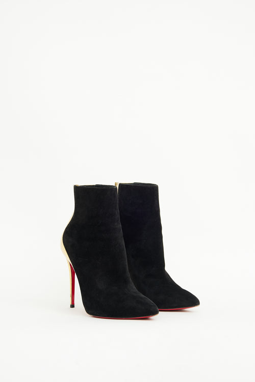 Christian Louboutin Black 
Gold Suede 
Leather Delicotte Bootie