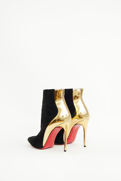 Christian Louboutin Black 
Gold Suede 
Leather Delicotte Bootie