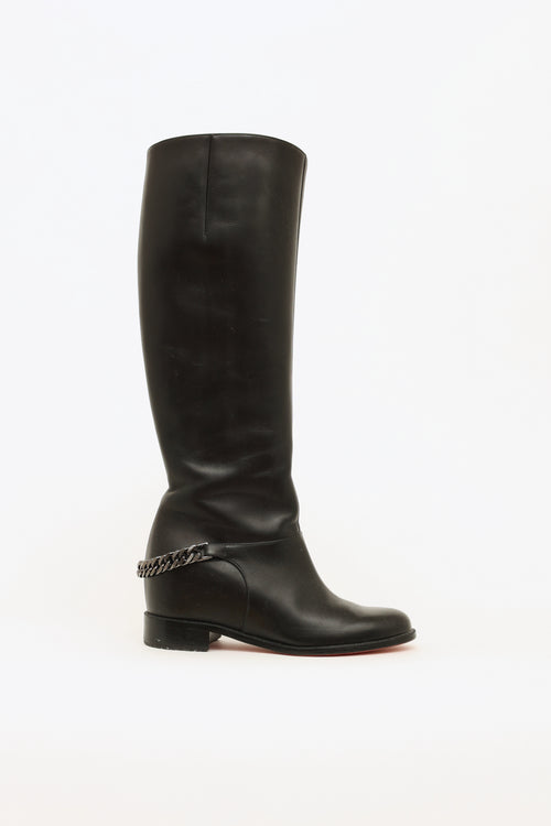 Christian Louboutin Black Leather Chain Cate Riding Boot