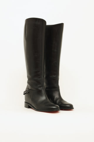 Christian Louboutin Black Leather Chain Cate Riding Boot