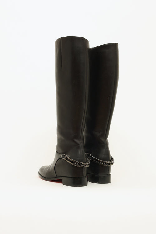 Christian Louboutin Black Leather Chain Cate Riding Boot