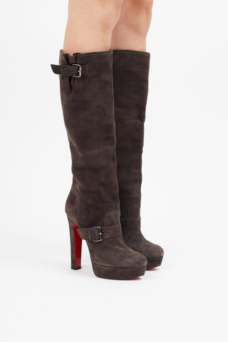 Christian Louboutin Brown Suede Knee High Pump Boot