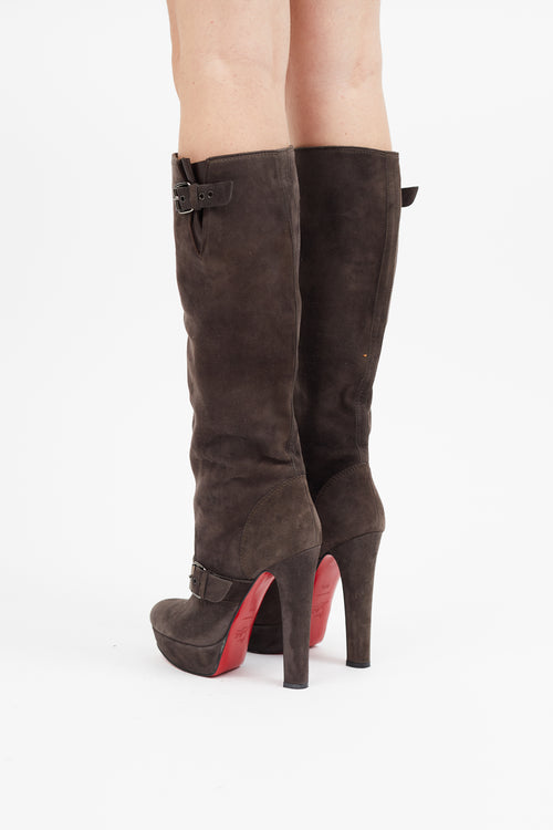 Christian Louboutin Brown Suede Knee High Pump Boot