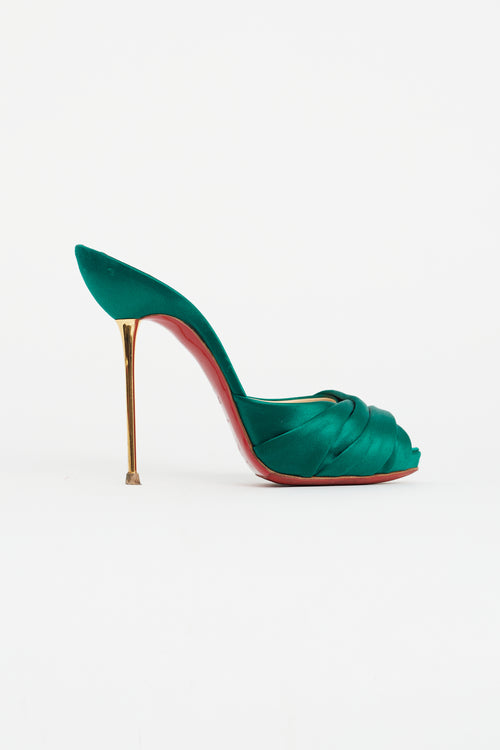 Christian Louboutin Green Satin Heeled Mule