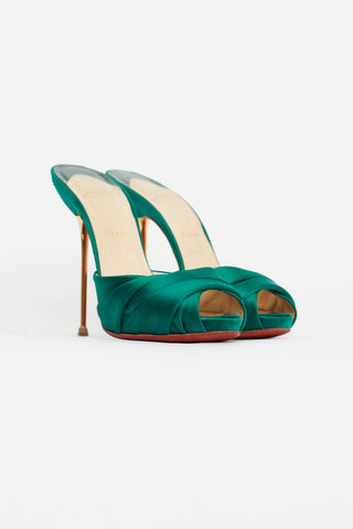 Christian Louboutin Green Satin Heeled Mule