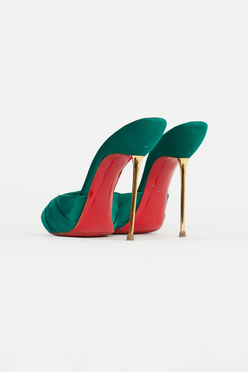 Christian Louboutin Green Satin Heeled Mule