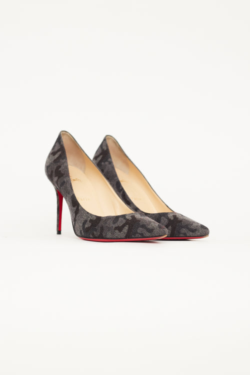 Christian Louboutin Grey Suede Camo Decollete 554 Pump