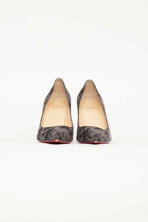 Christian Louboutin Grey Suede Camo Decollete 554 Pump