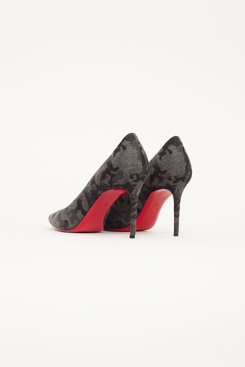 Christian Louboutin Grey Suede Camo Decollete 554 Pump